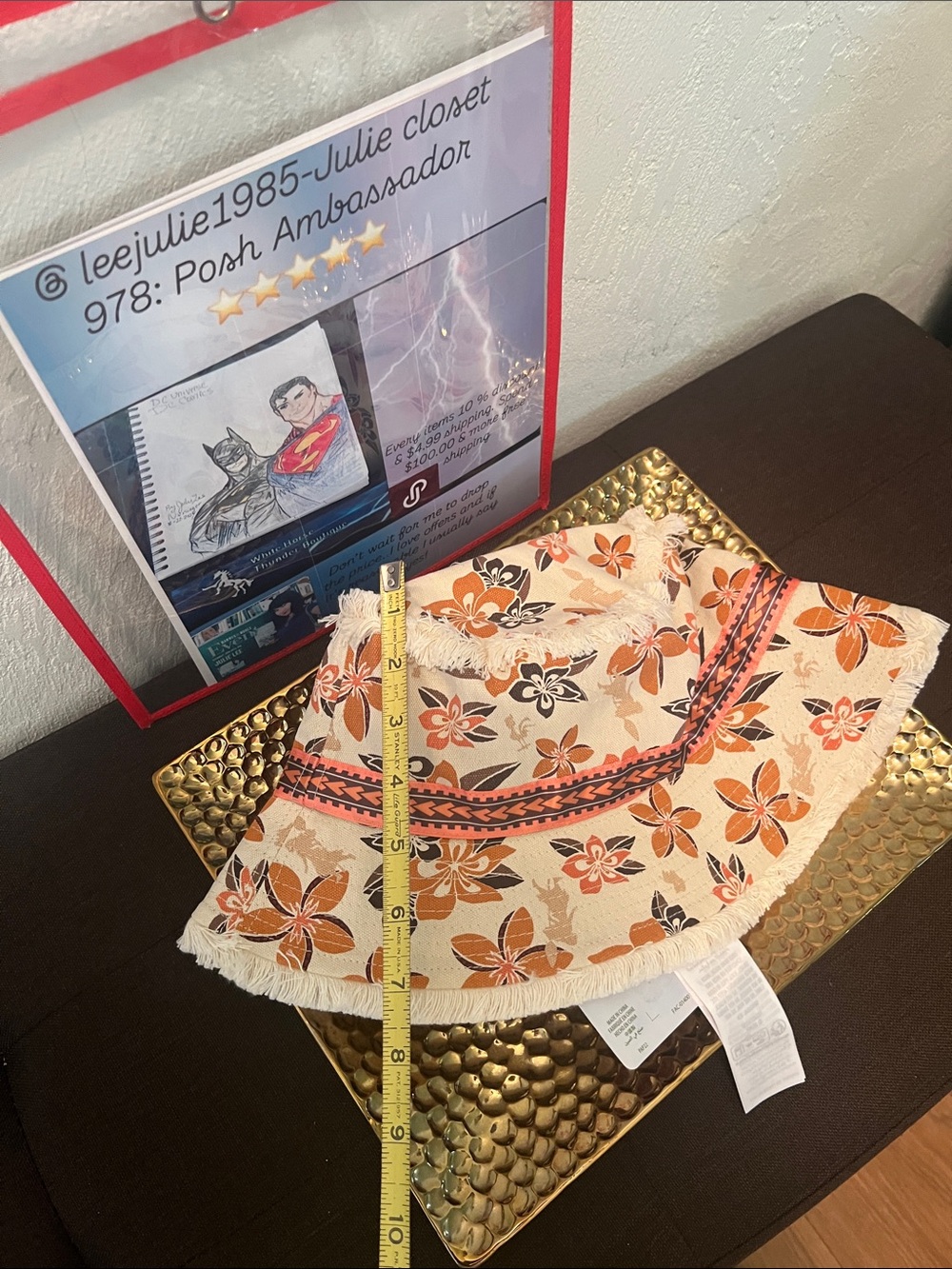 #2477** MOANA Tropical Floral Bucket Hat in Cream & Orange - Picture 5 of 17
